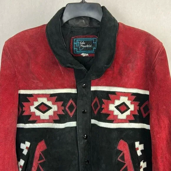 Vintage Southwestern Suede Leather Bomber Jacket Western Aztec Mens Sz M Women L